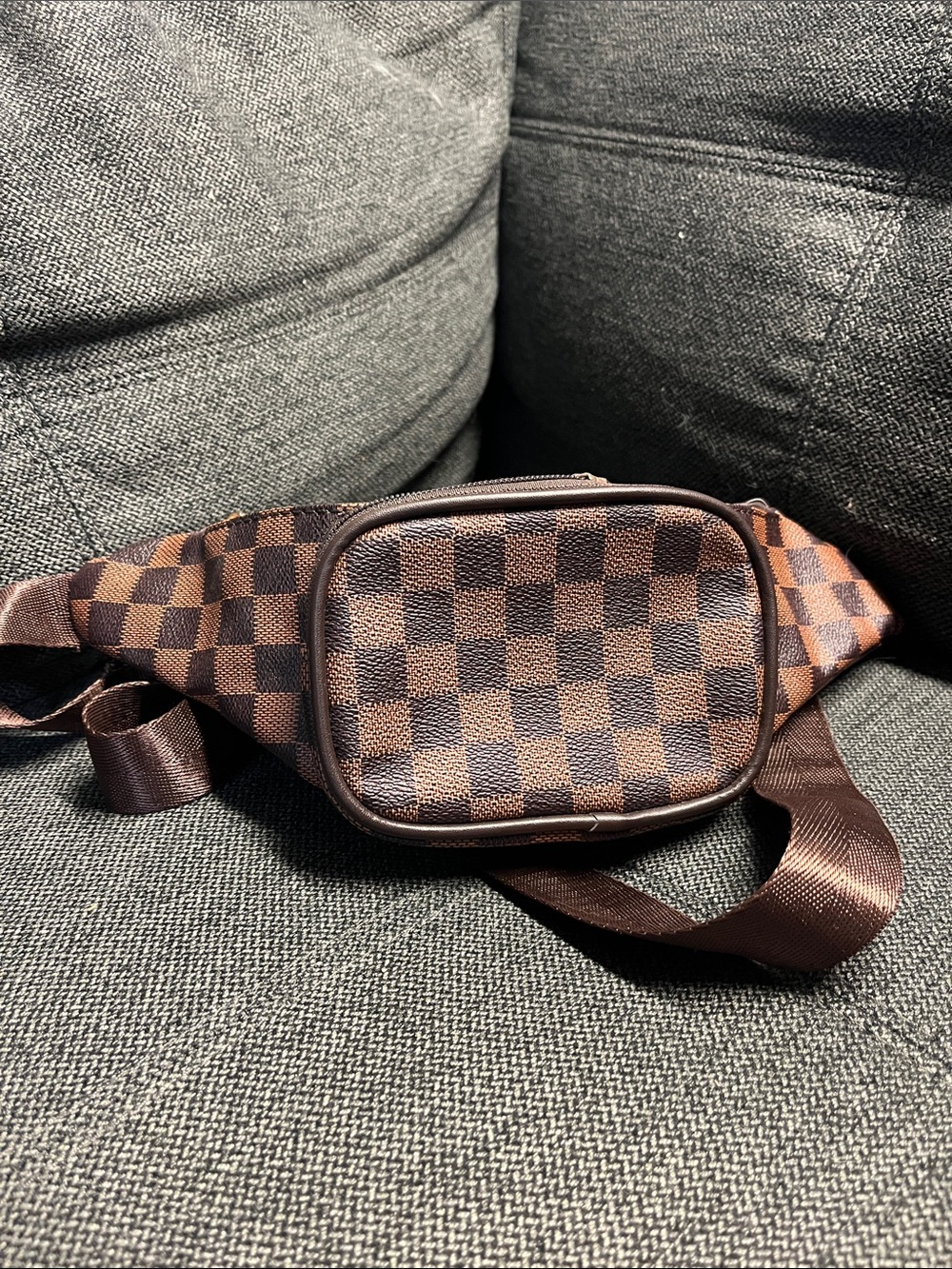 Brown Checkered Men's Waist Bag